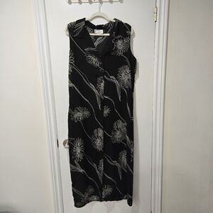 Daniel Laurent Black Longline Duster Vest with Sunflower Floral Pattern